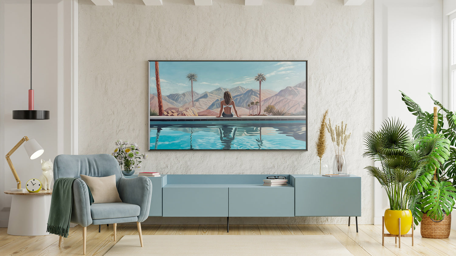Samsung Frame TV Art Painting Palm Springs Pool Girl Digital Art
