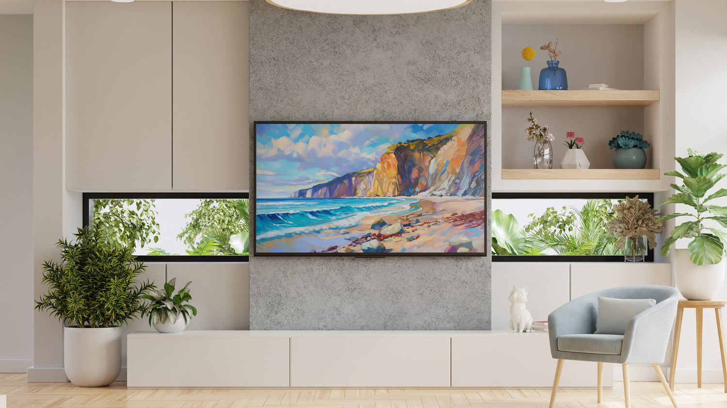 Samsung Frame TV Art Painting Sunny Pacific Point Textured Digital Download